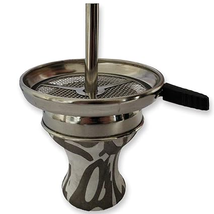 HURRICANE - Premium Shisha Ton Kopf mit Kamin Aufsatz Set aus hochwertigem Ton I Handbemalt und Schwarz-Weiß I Edelstahl Kami