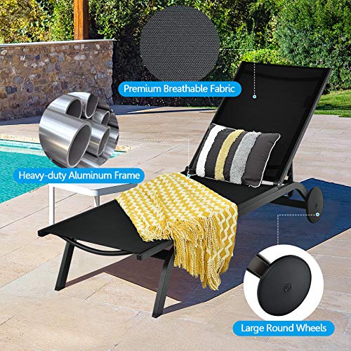 Giantex Folding Chaise Lounge Chair With Wheels - Adjustable 5-Position Recliner, White, For Outdoor Patio
