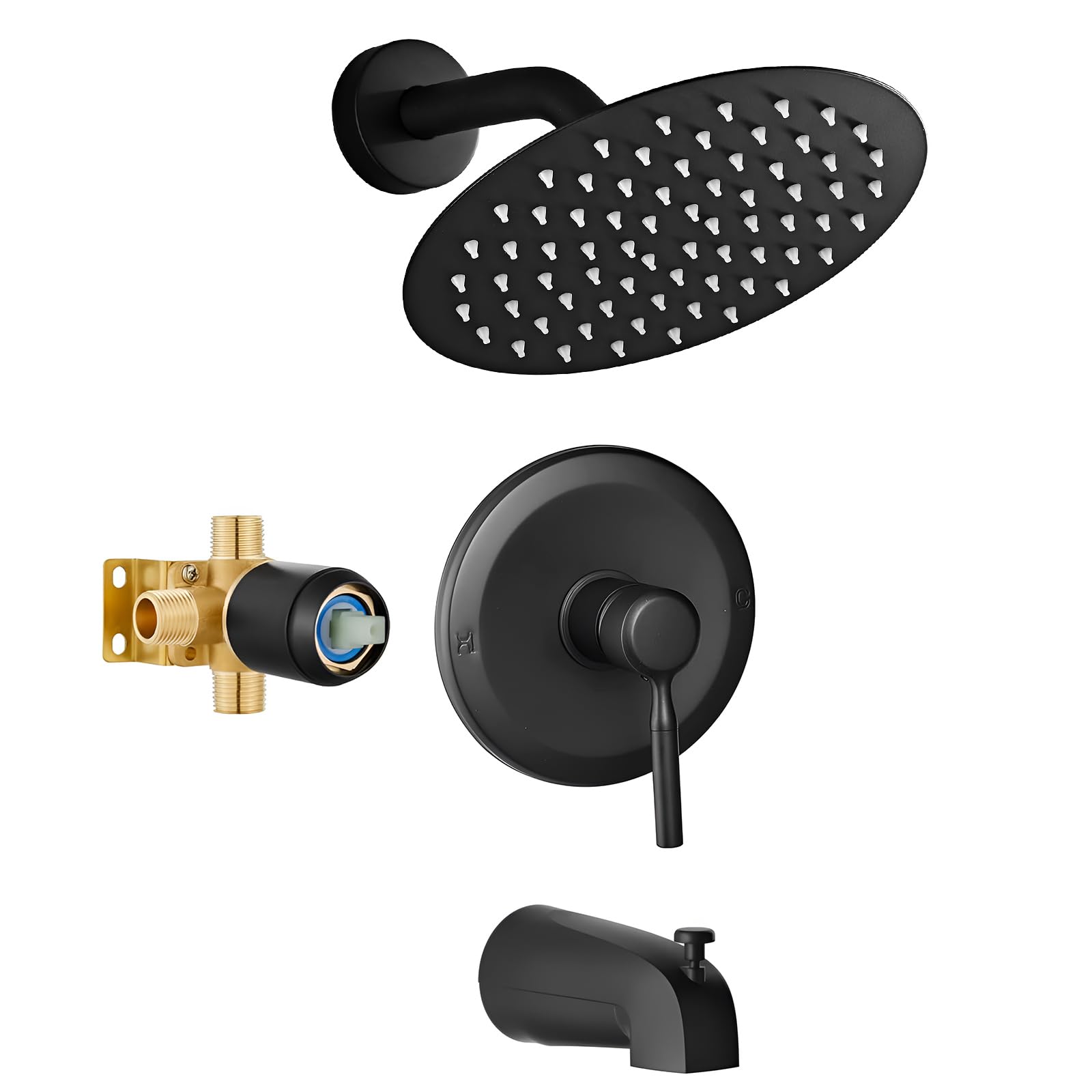 Photo 1 of HUCKLE Bathroom Shower Head with Tub Faucet, 8-Inch Black Rainfall Shower Head with Shower Valve, Stainless Steels Shower System, Bathtub Faucet Set with Shower Valve Kit