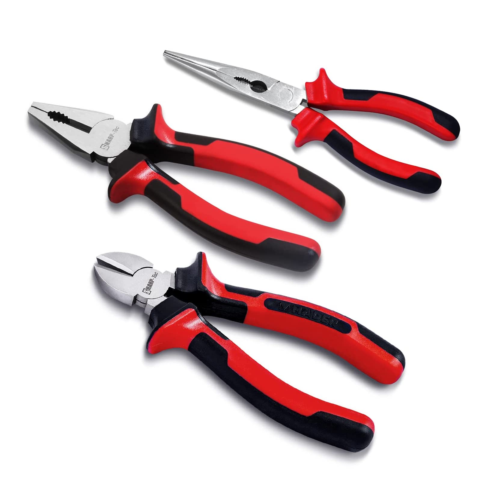 Sharp-tec 3Pcs Pliers Set, 8" Wire Cutters and 8" Long Nose and 8" Combination Pliers, UK Professional Tool Set for Daily Use, Anti-Slip Grip