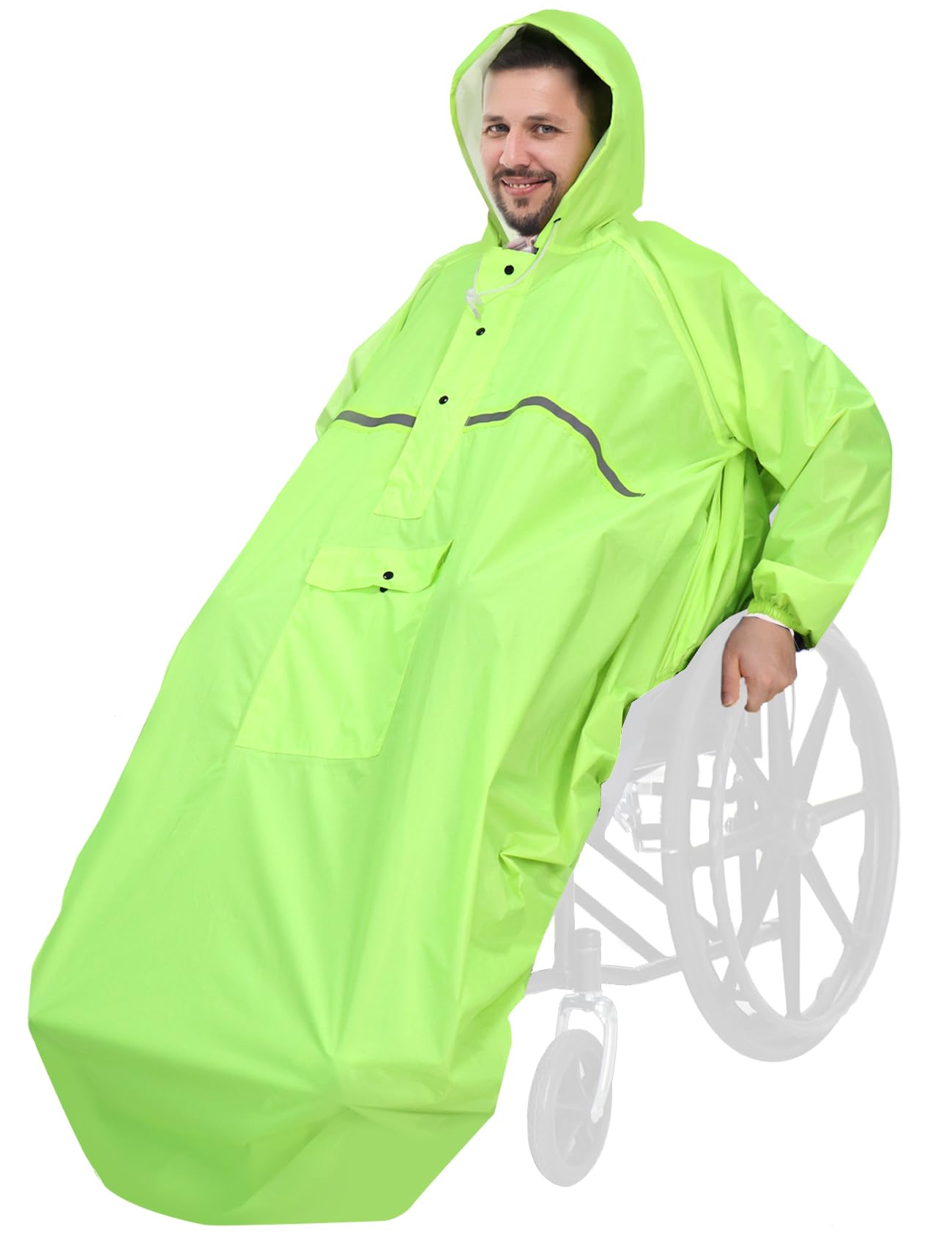 ANYOO Waterproof Wheelchair Poncho Cover with Sleeves, Lightweight Rain Poncho Cape Shield with Elastics Provide Dry Protection for Wheelchairs, Unisex, Green Yellow, One Size