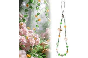 Fresh Green Crystal Beaded Phone Wrist Strap with Cherry Blossom & Mushroom Charms, Boho Anti-Lost Cell Phone Lanyard for Wom
