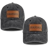 2PCS Matching Grandpa and Grandma Leather Patch Hats for Men Women, Adjustable Cotton Grandparents Gifts Baseball Cap