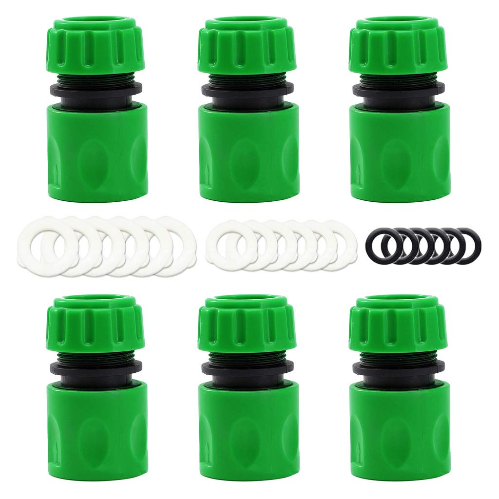 YAAVAAW 6 Pack Garden Hose Connector - Quick Connect Fitting for 1/2 inch Hosepipe Tap End (Comes with 18pcs Replacing Seals Washers)