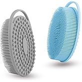 Cutiland 2 Pack Silicone Body Scrubber with Loofah Exfoliating Soft Body Shower Scrubber for Body, 2 in 1 Bath and Shampoo Wash Brush for Skin Exfoliation Men Women (Grey&Blue)