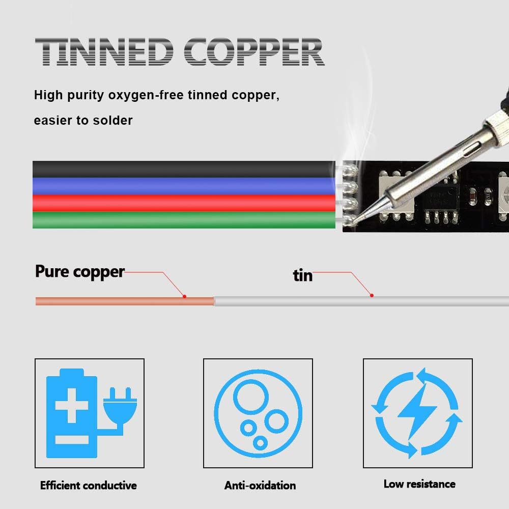 LEADTOPS 22AWG 4pin LED Electric RGB Wire 22 Gauge 33FT/10M 4x0.3mm² Extension Cable 4 Core for RGB LED Strip 5050 3528 - Image 3