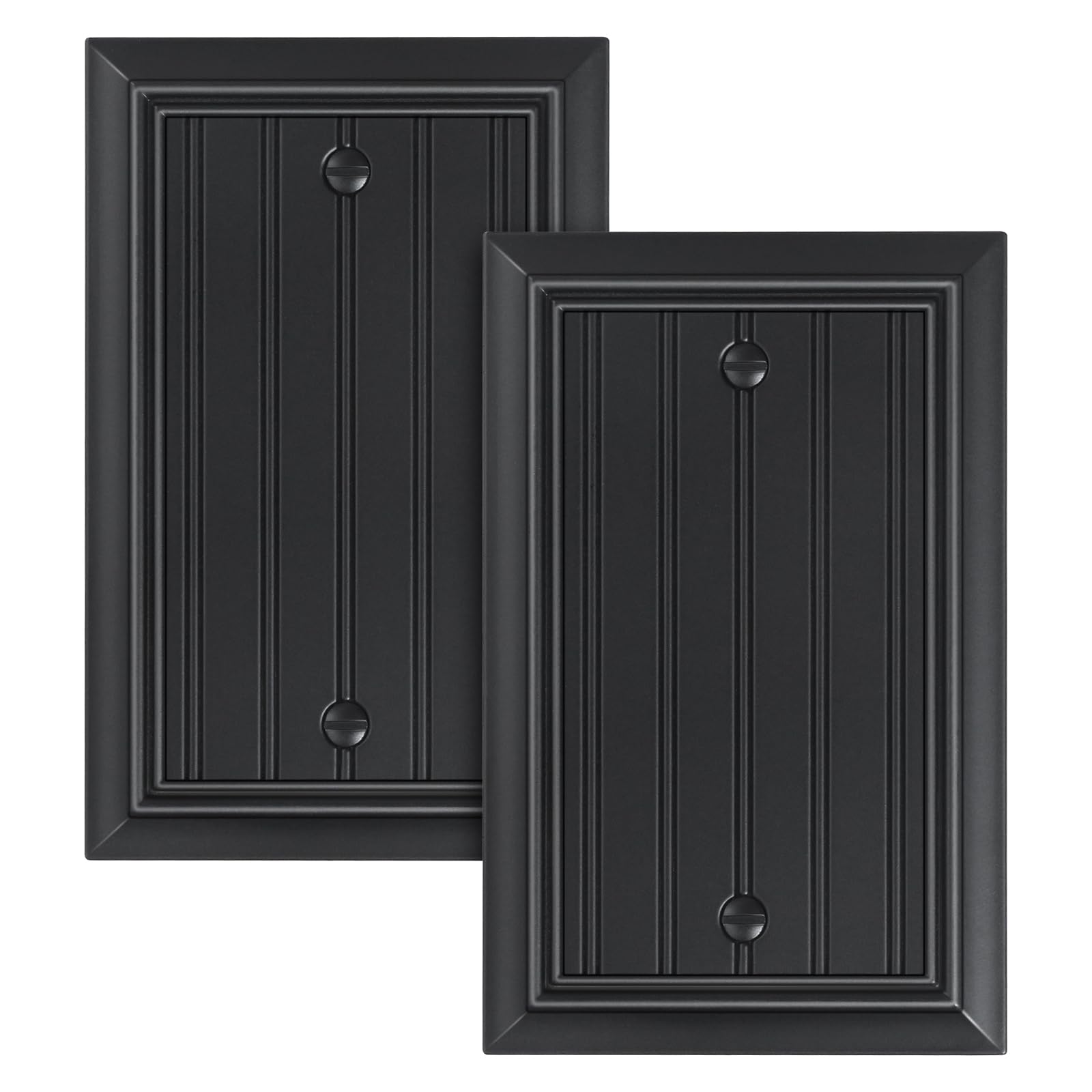 Photo 1 of 2-Pack Classic Beadboard Single Blank Wall Plate, Durable Natural Bamboo Fiber Wall Plate Cover,Matte Black 1 Gang Wall Plate for Unused Outlets/Switches