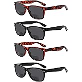 Sumkyle 4 Pack Bifocal Reading Glasses Grey Lens Spring Hinge Outdoor Sunglasses Fashion Bifocal Sun Readers for Men Women (2Black2Demi, 1.75)