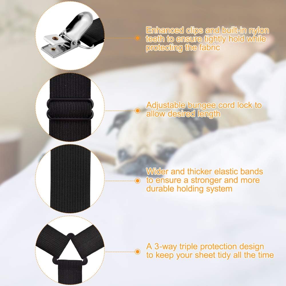 Bed Sheet Holder Straps, Bed Sheet Fasteners Suspenders Holder Straps Adjustable Crisscross Elastic Band Fitted Bed Sheet Holder Fasteners Grippers Clip,2pcs/Set Black: Home & Kitchen