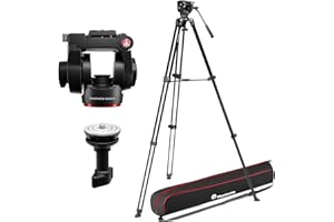 Manfrotto 500X Video Kit, Fluid Head and Aluminum Twin Leg Tripod, 5kg Payload, Flat Base, Mid-Level Spreader, Quick Release Plate, Vertical/Horizontal Shooting, for Mirrorless Cameras, Bag Included