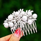Foyte Crystal Wedding Hair Comb Pearl Bride Headpiece Silver Rhinestone Hair Piece Bridal Side Hair Accessories for Women