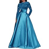 CMISDAC Long Sleeve Sequin Prom Dress for Women Sparkly A Line Formal Party Dresses Satin Evening Gowns LL-M009