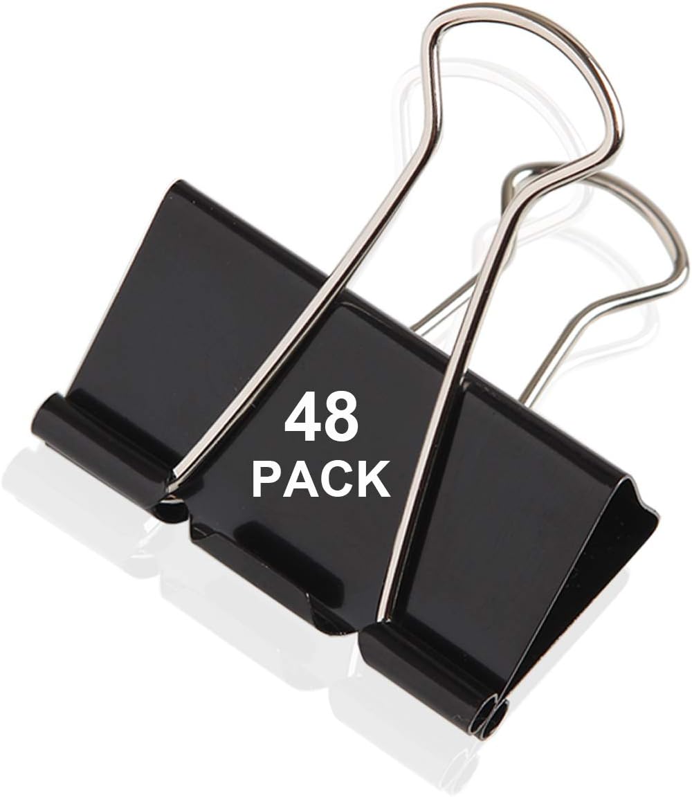 48 Pack Extra Large Binder Clips 2 Inch, Big Paper Clamps Black for Home, School and Office Supplies