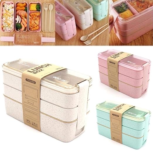Wekold 900ML Cube Lunch Box, 3 Layered Partition Portable ...