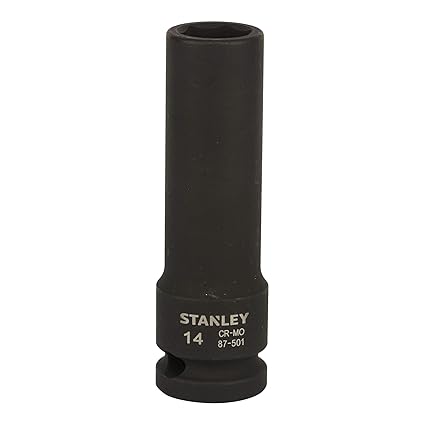 STANLEY STMT87501-8B Chrome-Molybdenum Steel Impact Deep Socket, 1/2 inch, 14 mm, Black