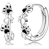 Paw Print Earrings for Women Black Puppy Paw Dog Cat Hoop Earrings Cute Sweet Animals Tiny Dropper Huggie Earrings Birthday Christmas Piercing Jewelry Gifts