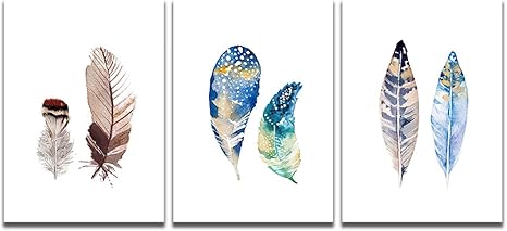 Amazon Co Jp キャンバスウォールアートフェザーイラストキャンバス油絵写真リビングルーム家の装飾19 7x27 6in 50x70cm X3個フレームなし ホーム キッチン