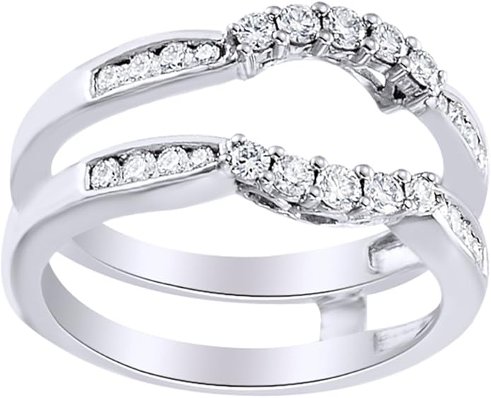 Round Shape White Diamond Enhancer Ring Guard In 14K Solid White Gold