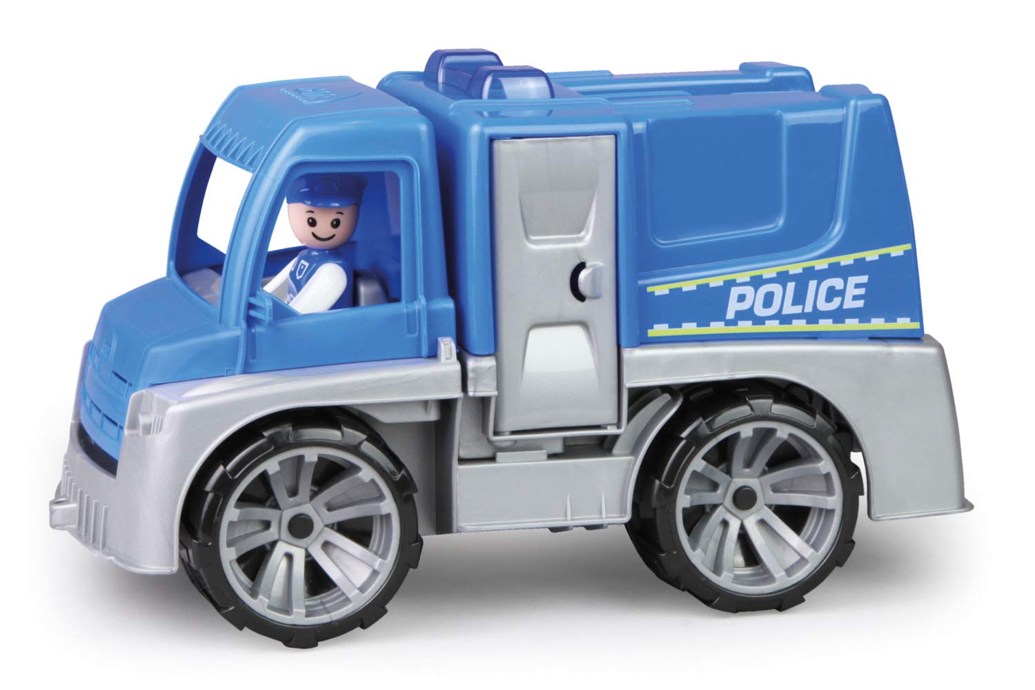 Lena 04455 - TRUXX police emergency vehicle with police officer play figure, police car with accessories, police transporter with doors that can be opened, play vehicle for children from 2 years