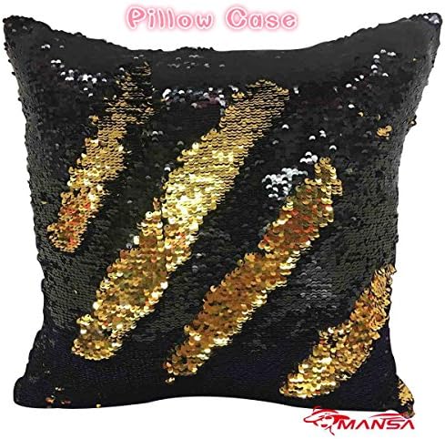 Reversible Sequins Mermaid Pillow Cases 16"x16" (Black and Glod)