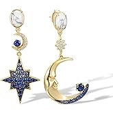 Santuzza 925 Sterling Silver Colorful Gemstone Star Moon Dangle Earrings for Women