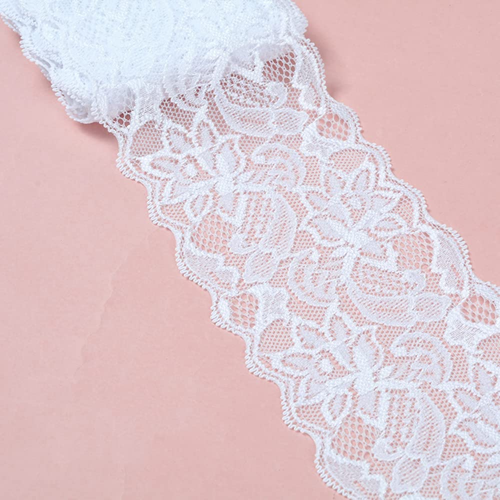 5 Yards Elasticity Lace Border Lace Ribbon, 8 cm Wide Colourful Lace Flowers Border Decorative Lace Trim Lace Fabric Lace Trim for Sewing DIY Craft Clothing Underwear Cream