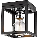 Z-Lite 480F1-MB-CH Kube Flush Mount, 1-Light 60 Watts, Matte Black and Chrome