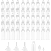 Bcautay 50Pcs Plastic Thin Tip Dropper Bottles 15ml/0.5oz 3 Funnel (White) | Small Empty Squeeze Dropper Bottles Refillable with Cap and Plug for Oil Liquid Storage