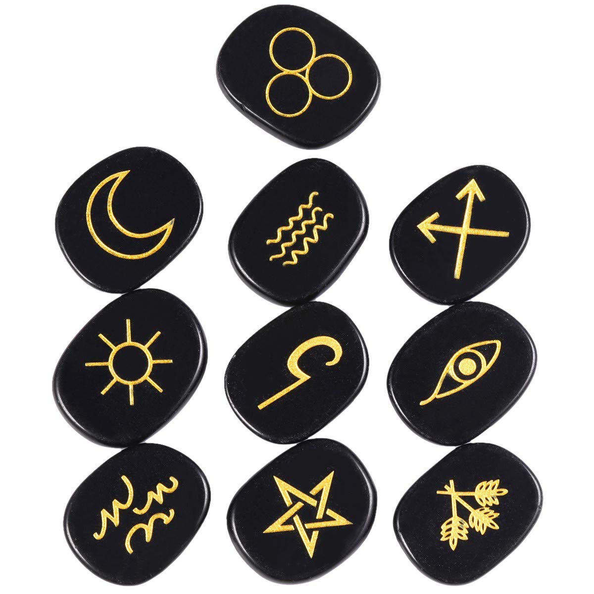 mookaitedecor Black Obsidian Witches Runes Set,Healing Crystal Palm Stone Engraved Gypsy Symbol for Meditation Divination
