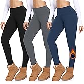 MOREFEEL 3 Pack Thermal Fleece Lined Leggings Women,High Waisted Tummy Control Warm Winter Yoga Workout Thick Pants