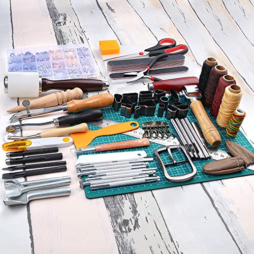 Caydo 428 Pieces Hand Leathercraft Working Tool Kit with an