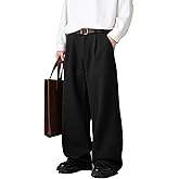 Mens Pleated Wide Leg Old Money Baggy Pants Casual Zipper Fly Pants Elastic Waist Loose Fit Fall Long Trousers with Pockets
