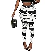 WDIRARA Women's Graphic Print Leggings High Waisted Stretchy Skinny Pants