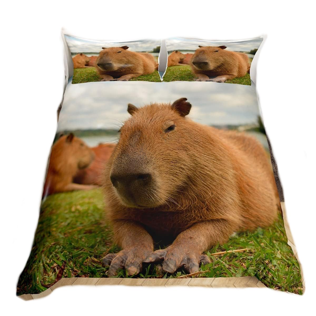 Capybara Comforter Cover Single Size Funny Capybara Animals Duvet Cover for Kids Boys Girls Adults,Cute Capybara Bedding Set 3D Wild Animal Theme Bedroom Decor Soft Cozy Quilt Cover 1 Pillowcase