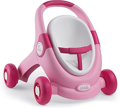 Smoby Minikiss Baby Walker 3 En 1 Trotteur Enfant Poussette Siege Pour Poupons Et Poupees Ceinture De Maintien Systeme De Freinage Des Roues 2105 Amazon Fr Jeux Et Jouets