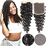 VRHOT 12 inch Lace Closure Deep Wave 4x4'' Free Part Lace Closure Brazilian Virgin Remy Human Hair 100% Unprocessed Natural Color Soft Silky Hair Products for Black Women 8''-20'' (12 inch)