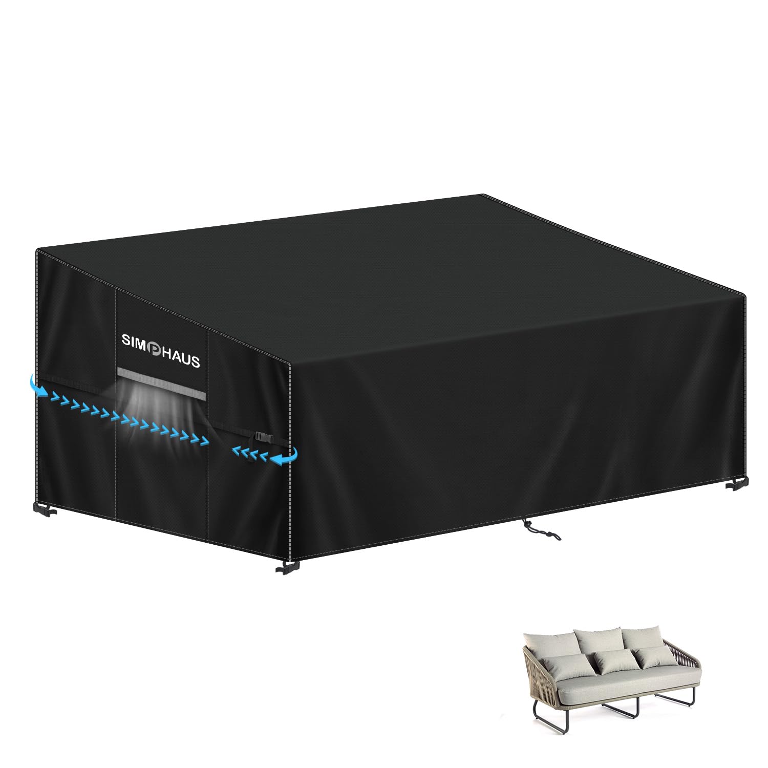 SIMPHAUS Deep Seat Couch Covers 3 Seater Garden Furniture Corner Sofa Covers,Outdoor Sofa Cover Waterproof Garden Seat Cover with Air Vents, Anti-UV Heavy Duty 420D Oxford Fabric 185x99x89/61cm