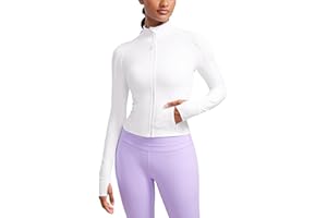 CRZ YOGA Butterluxe Womens Cropped Slim Fit Workout Jacket Weightless Track Athletic Full Zip Up Tops with Thumb Holes