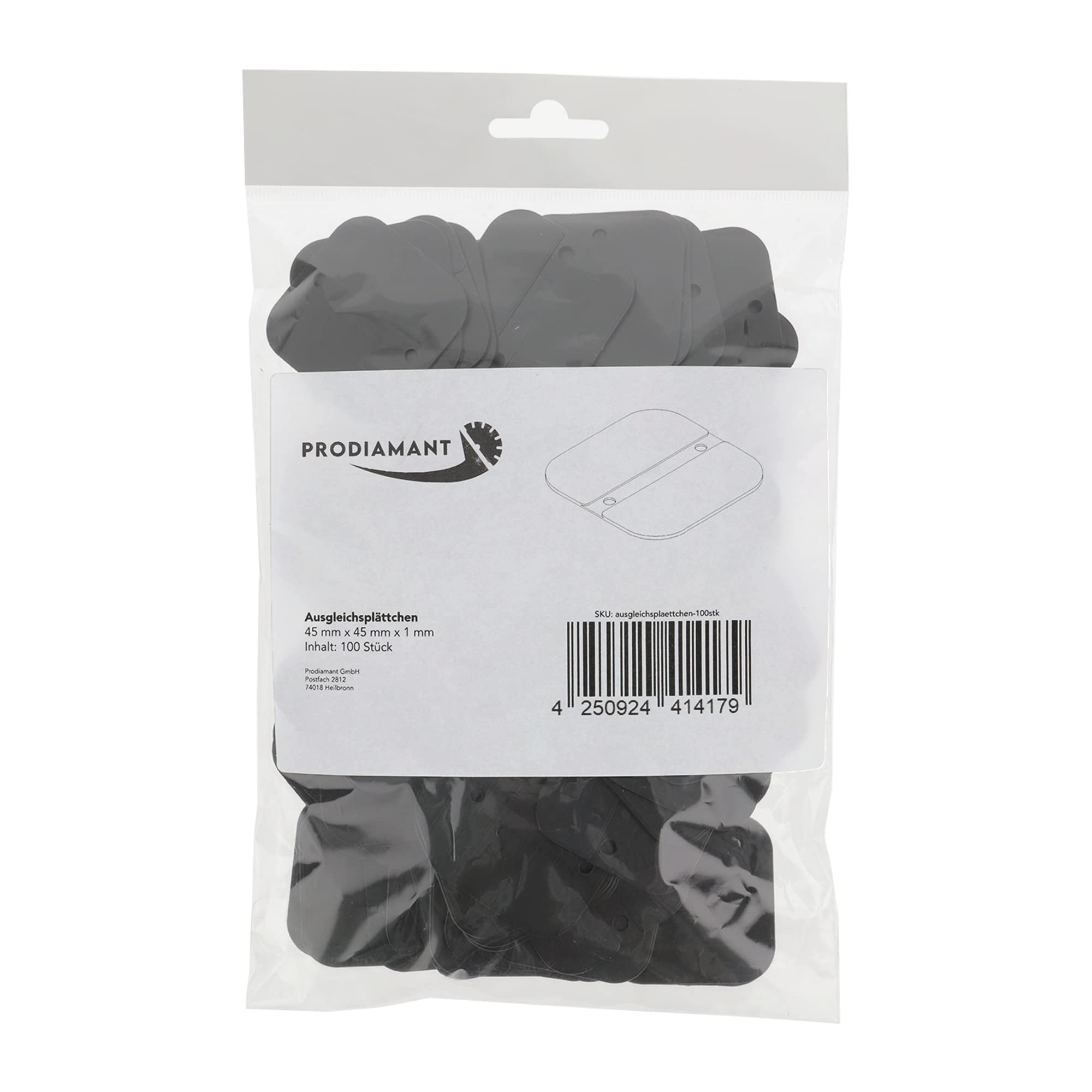 PRODIAMANT Compensation Plate 1 mm for Panel Bearings and Stilt Bearings 100 Pieces 45 mm x 45 mm Thickness 1 mm for Laying Patio Plates Outdoors, Made in Germany