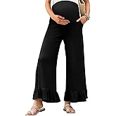 Yousify Womens Maternity Pants Soft Ruffle Flowy Lounge Palazzo Pants Pregnancy Wide Leg Trousers