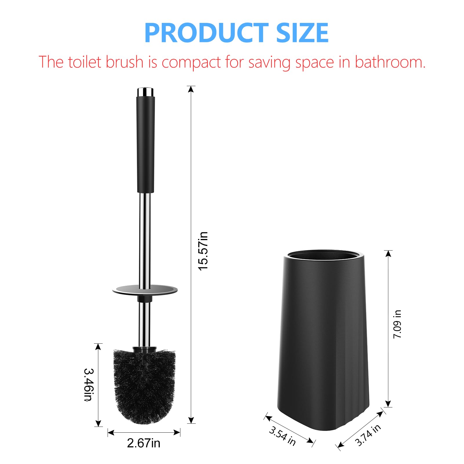 SetSail Toilet Brush, Compact Size Toilet Bowl Brush and Holder Toilet Brushes for Bathroom with Stainless Steel Handle Toilet Cleaner Brush with Durable Scrubbing Bristles, Splash-Proof