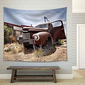 Abandoned Restaraunt on Route 66 Road in USA - Fabric Wall Tapestry Home Decor - 51x60 inches