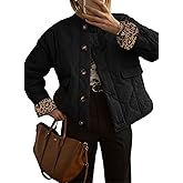 Dokotoo Casual Quilted Jackets for Women Button Down Leopard Puffer Jacket Womens Winter Coats with Pockets