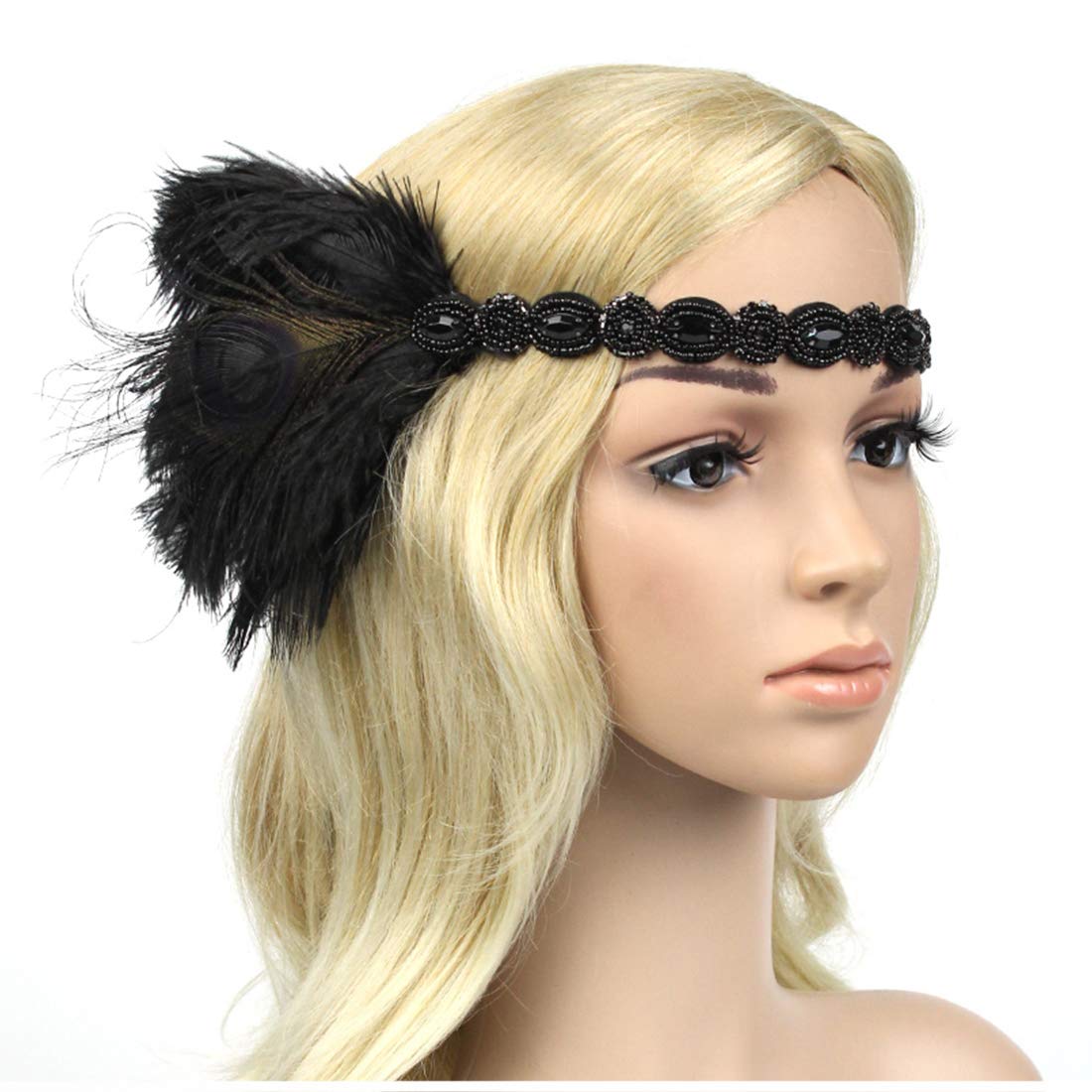 Black Type Womens Peacock 1920s Flapper Headband Art Deco Roaring 20s