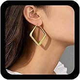 Andelaisi Boho Hollow Square Earrings Gold Open Square Hoop Earrings Minimalist Squares Stud Earring Vintage Large Squares Huggie Earring Geometric Punk Chunky Statement Jewelry for Women