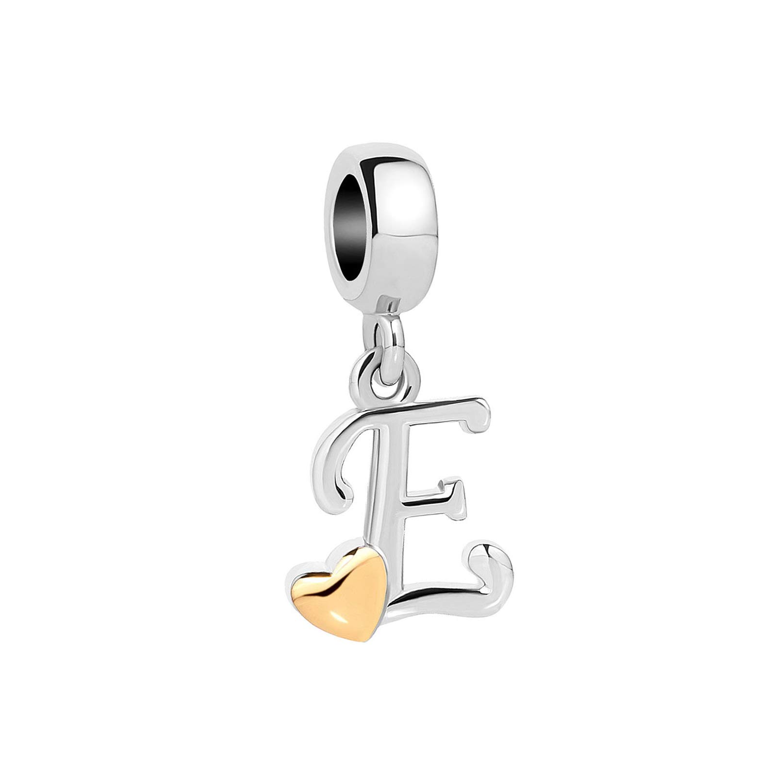 E Initial Letter Gold Heart Charm for Pandora Charms Bracelets Name Alphabet Birthday Jewellery Gift for Women Daughter Granddaughter Sister Friendship