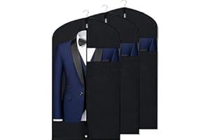 3 pcs Garment Bag,Breathable Garment Bag Covers with Clear Window,Black Suit/Dress bag,Breathable Garment Cover for Suit,Hang