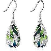 VONALA 925 Sterling Silver Green Leaf Earrings Sunflower Dangle Blue Lotus Earrings for Women Enamel Jewelry Birthday Gifts