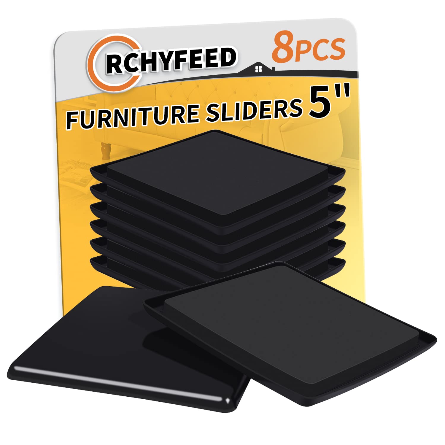 RCHYFEED Furniture Slider for Carpet 5 inch, 8 Pcs Reusable Furniture Sliders and Gliders Heavy Duty, 127mm Square Furniture Pads for Effortlessly Moving Heavy Furniture, Protecting Carpets and Floor