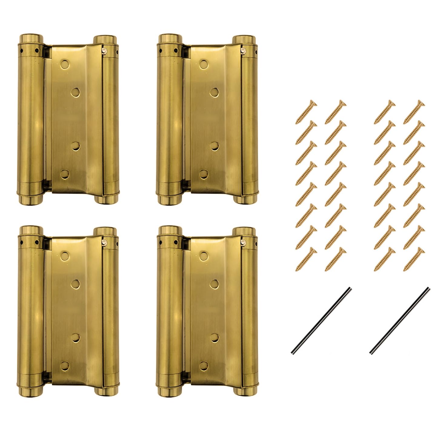 2 Pairs Double Action Stainless Steel Door Hinges in Brass Saloon Cafe Door Self-Closing Perfect Adjustable (5inch (126mm))